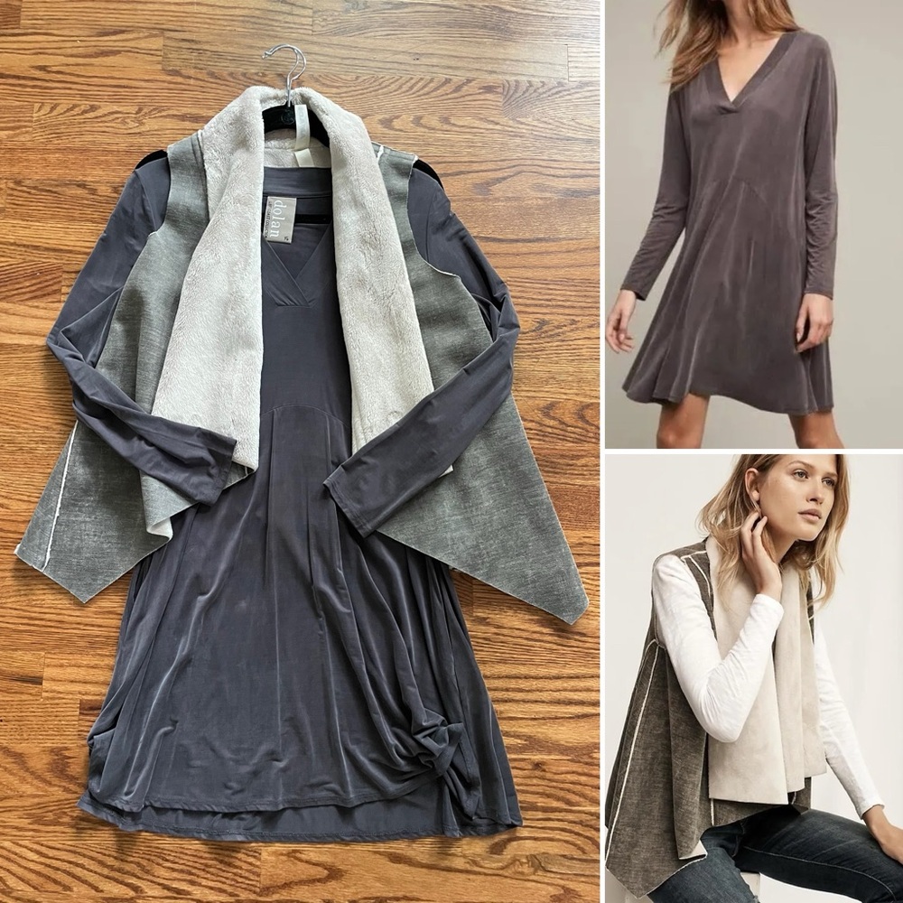 Set of Anthropologie Dolan Dress + Amadi Faux Shearling Vest